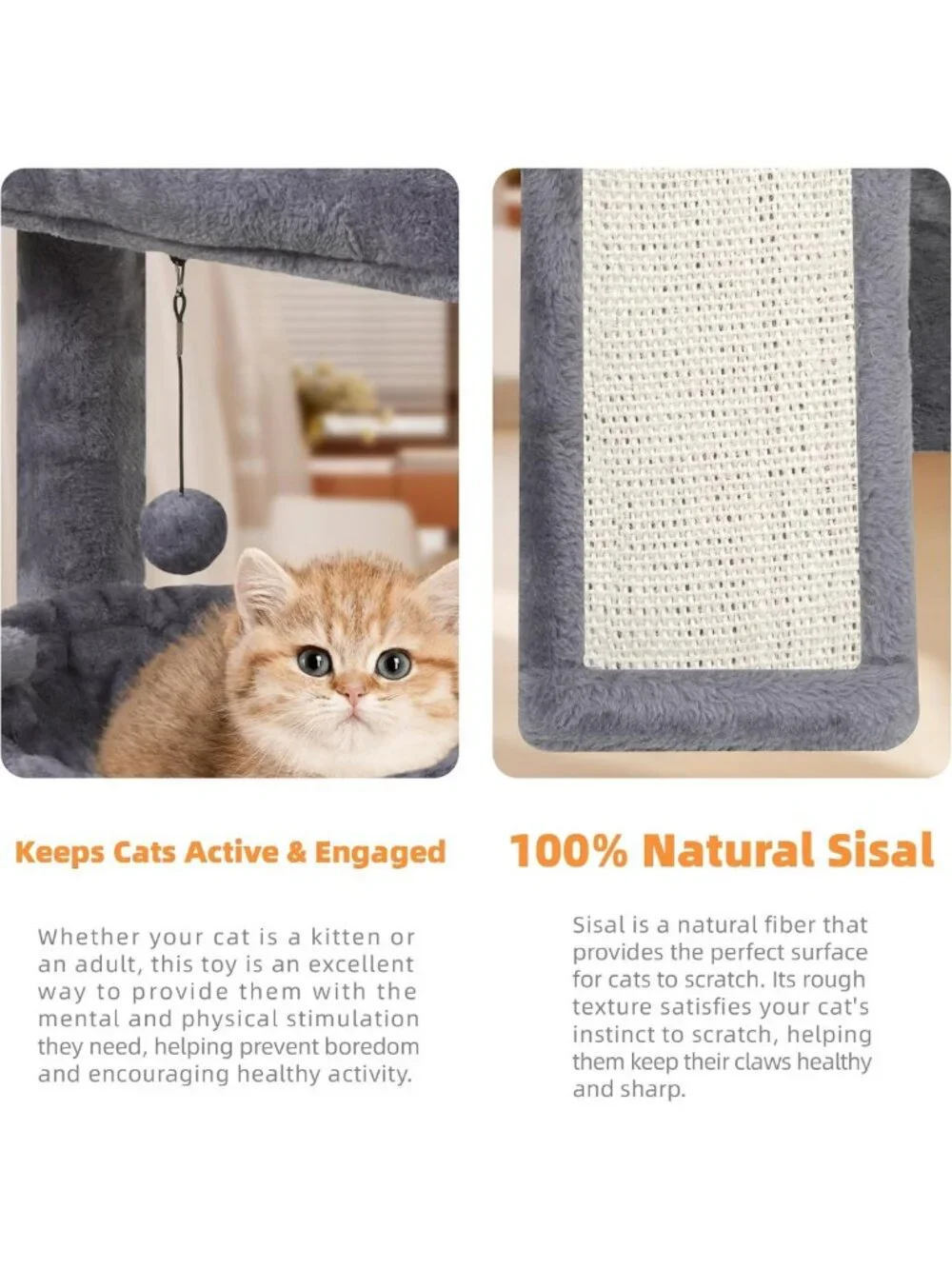 Cozy Cat Tree Tower with Scratching Post, Playful Toy Balls & Hammock - Grey